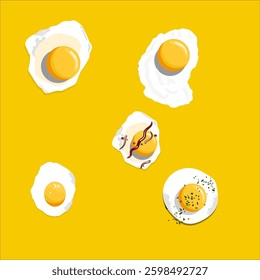 Eggs and bread. Sandwich design creative concept with fried egg. Fast food. Vector illustration in flat style