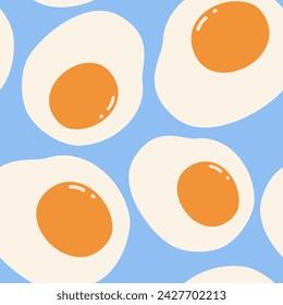 eggs breakfast in bright blue background wallpaper seamless pattern 