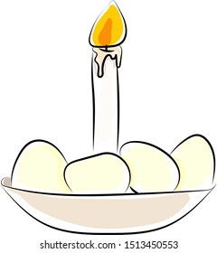 Eggs with candle, illustration, vector on white background.