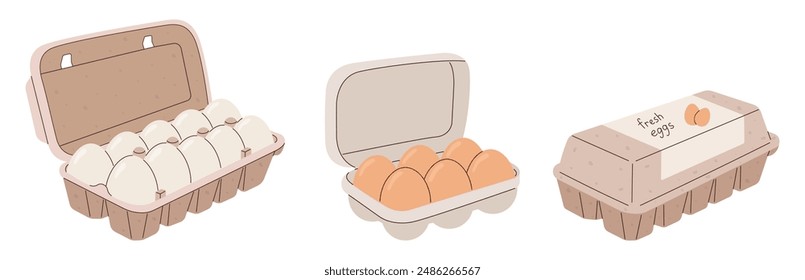 eggs in cardboard box, chicken eggs, whole, uncooked, fresh, shiny, cooking ingredient, organic product, food, breakfast, vector illustration