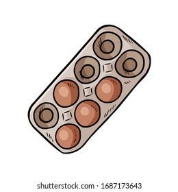 Eggs in carton pack hand drawn vector outline doodle glyph. Eggs in eco box top view illustration for print, web, and infographics isolated on white background