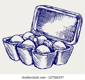 Eggs in a carton package. Doodle style