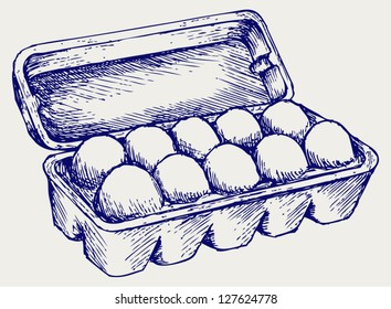 Eggs in a carton package. Doodle style