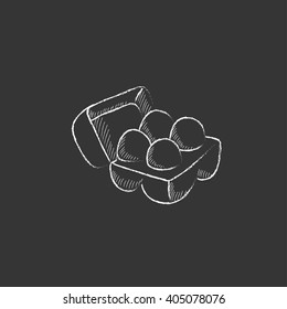 Eggs in carton package. Drawn in chalk icon.