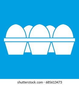Eggs in carton package icon white isolated on blue background vector illustration