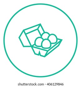 Huevos en el icono de la línea del paquete de cartón.