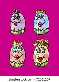 eggs cartoon, abstract vector art illustration