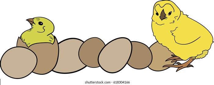 Eggs. Chick. Emblem. Illustration.