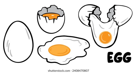 Eggs Chicken set. Broken, whole egg, yolk collection. Vector doodle design element for book, cookbook illustration, poster, farm package design. vector doodle cartoon isolated illustration 