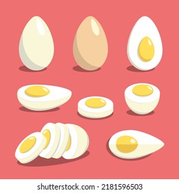 Eier Clipkunst. Flache Vektorelemente auf rotem Hintergrund. Symbole für frische und gesunde Lebensmittel.