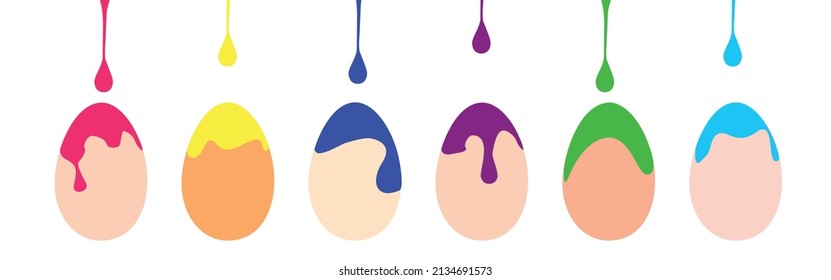 eggs with colorful drops falling from the ceiling