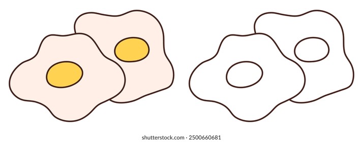 Página para colorear de huevos, Ilustración vectorial de huevos fritos de contorno, libro para colorear para niños, educación de los niños, colorido, arte de línea 