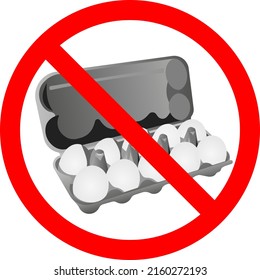 Eggs in a container with a prohibited sign. The ban on the import of products. The symbol of a flat egg. Vector illustration.