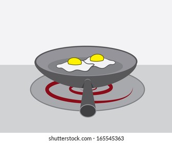 Eggs cooking in a frying pan 