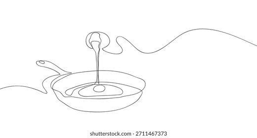 Eggs cracked into a pan in one continuous line. simple linear style. Doodle vector illustration.