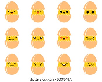 Eggs cute Emoji, Emoticons faces set