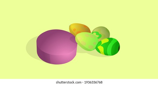 Eier mit Dekoration und Podium. für die Feier der Osterfeier. Produktwerbung am Tag der Feier