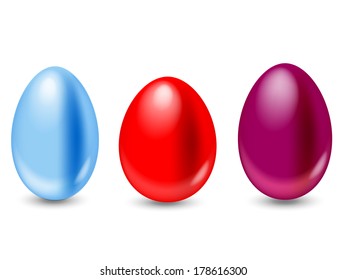 The eggs of different colors and sizes isolated on white/Easter Eggs