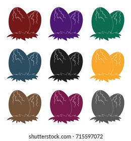 Eggs of dinosaur icon in black style isolated on white background. Dinosaurs and prehistoric symbol stock vector illustration.