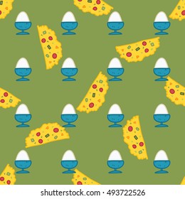 Eggs doodle breakfast seamless vector pattern for menu and wrapping