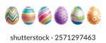 Eggs easter colorful 3d clipart set. Easter egg graphic elements in cute drawing, flower, lines and abstract paint clip art collection. Vector illustration kids hunt celebration. 