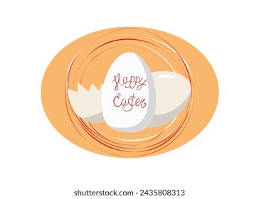 Eggs. Easter Egg. Eggshell. Calligraphic lettering Happy Easter. Vector illustration, isolated background.