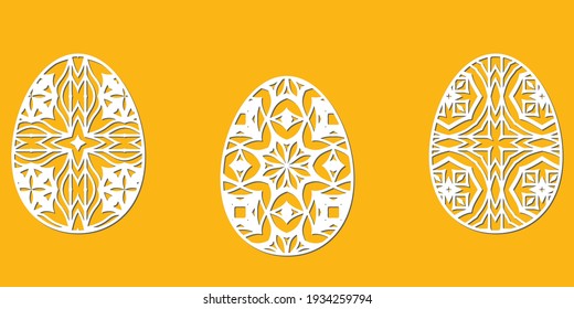 Eggs for Easter holidays - ornamental egg in paper art style. Set of decorative elements for cutting paper laser cutting and plotter.