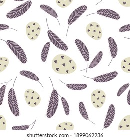 Oeufs et plumes Motif harmonieux de Pâques. Conception pour Pâques, textiles, papier, impression, scrapbooking, cartes de voeux. Image vectorielle illustration à plat
