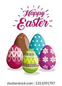 eggs with figures and flowers decoration to easter event