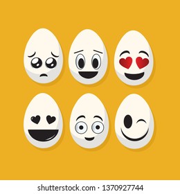 Eggs flat icon, chicken egg breakfast with emotions, vector illustration
