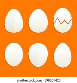 Eggs flat style in different shapes, vector illustration. Easter icons on orange background.
