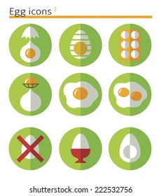 eggs. flat vector icon set in circles.