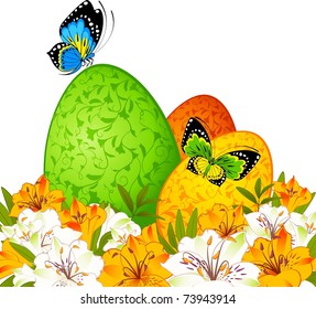 Eggs in flowers. Easter card