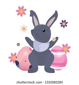 eggs and flowers. Happy Easter bunny.