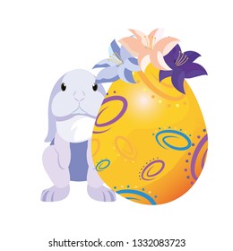eggs and flowers. Happy Easter bunny.