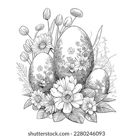 Eggs with flowers sketch hand drawn in doodle style illustration Easter