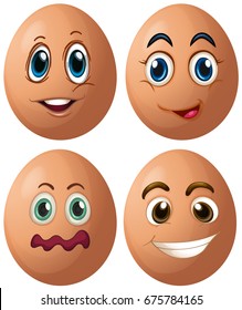 Eggs with four different facial expressions illustration