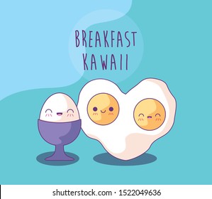 eggs fried for breakfast kawaii style. vector illustration design