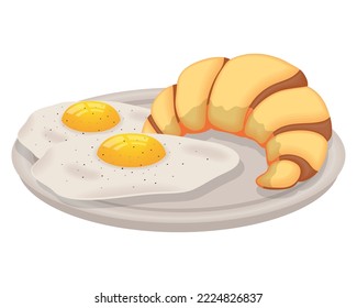 desayuno con huevos fritos y cruasán