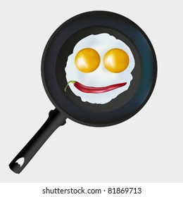 eggs in a frying pan on a gray background