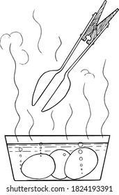 Eggs get from the boiling water. Schematic drawing