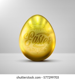 Eggs in Gold Color for Easter Day or Easter greeting card with Realistic Shine Gold Light and Shadow on the gray background. Vector illustration. EPS10.