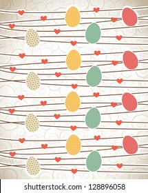 Eggs and heart background in signal of easter