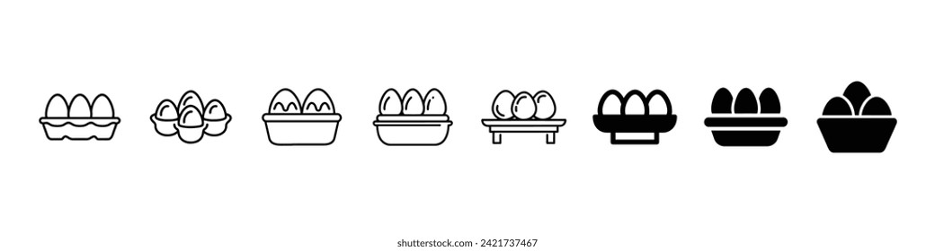 Eier-Symbol, Ei-Box-Symbole gesetzt, Eier-Linie-Symbol gesetzt. Container, Eierkorb, Eiersymbole.