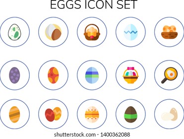 eggs icon set. 15 flat eggs icons.  Collection Of - egg, easter egg, easter, fried egg, easter eggs