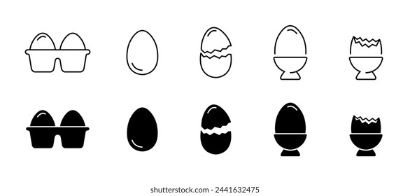 Eggs icon set. Chicken Egg and broken egg icons. Fried egg icon collection