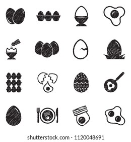 Eggs Icons. Black Scribble Design. Vector Illustration.
