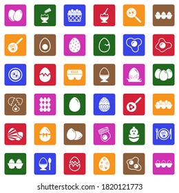 Eggs Icons. White Flat Collection In Square. Vector Illustration.
