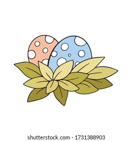 huevos en hojas, ilustración vectorial aislados en fondo blanco