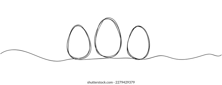 Eggs line art. Continuous one line drawing of three eggs. Vector illustration